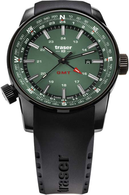 Швейцарские мужские часы TRASER P68 PATHFINDER GMT GREEN 109744