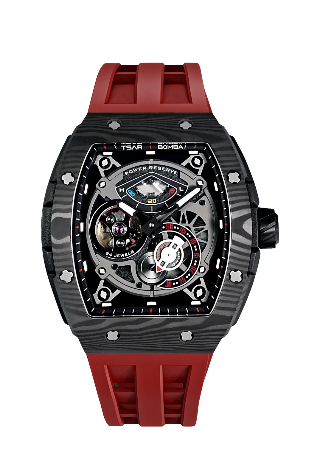 Мужские наручные часы с автоподзаводом  TSAR BOMBA Automatic Power Reserve Carbon Fiber TB8210CF-03