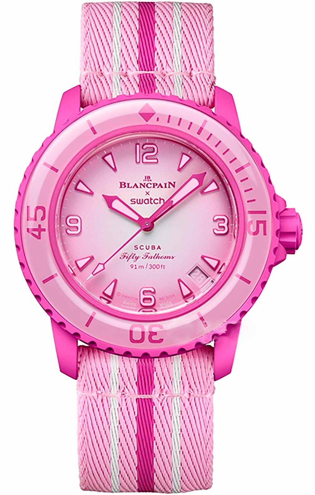 Швейцарские наручные часы с автоподзаводом SWATCH x Blancpain Pink Ocean  SO35P400