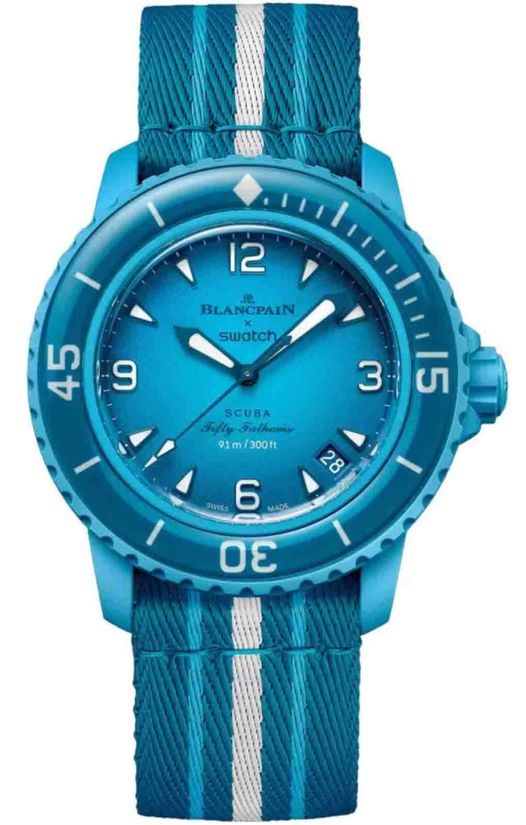 Швейцарские наручные часы с автоподзаводом SWATCH x Blancpain Blue Lagoon SO35L400