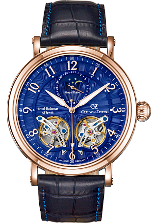 Carl Von Zeyten Orologio Classico Uomo CVZ0076GBLS - Automatico, Cassa Acciaio Dorato 44mm, Quadrante Blu, Vetro Zaffiro